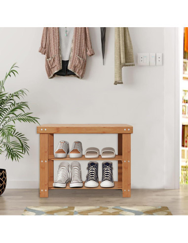 Banco de Zapatero Gosider de Bambú Natural 3 Niveles 51x25x41 cm