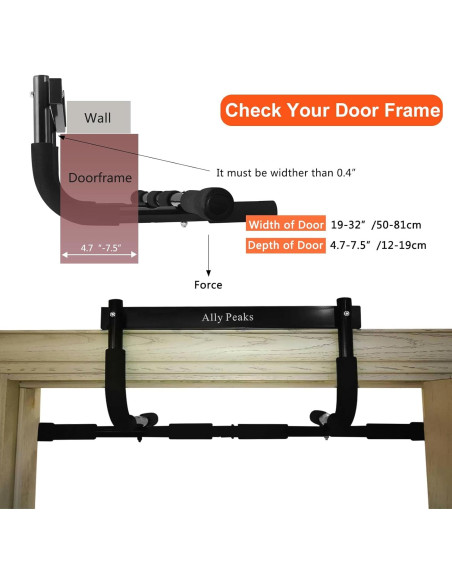 Barra de Dominadas Ally Peaks para Puerta - Soporta 199.58 kg