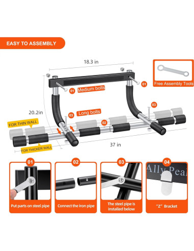 Barra de Dominadas Ally Peaks para Puerta - Soporta 199.58 kg