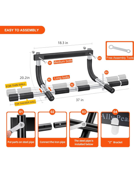 Barra de Dominadas Ally Peaks para Puerta - Soporta 199.58 kg