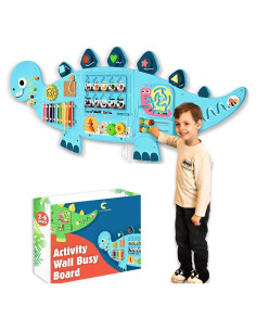 Tablero de Actividades Montessori Dinosaurios 12 en 1 - Azul