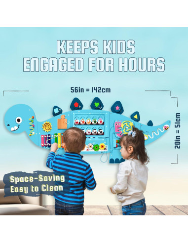 Tablero de Actividades Montessori Dinosaurios 12 en 1 - Azul