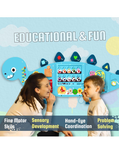 Tablero de Actividades Montessori Dinosaurios 12 en 1 - Azul