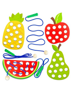 Paquete de 4 Juguetes de Enhebrado de Madera Woozettn