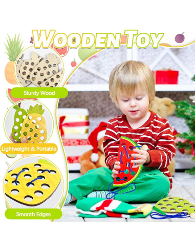 Paquete de 4 Juguetes de Enhebrado de Madera Woozettn