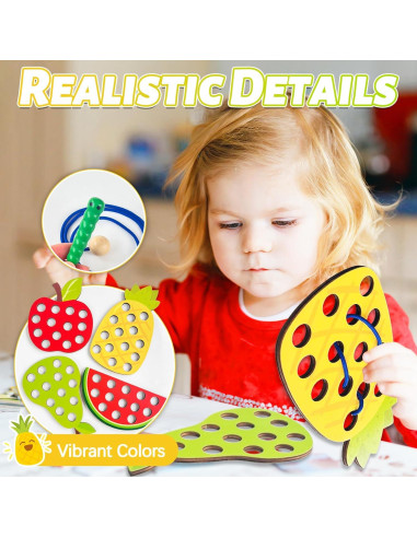 Paquete de 4 Juguetes de Enhebrado de Madera Woozettn