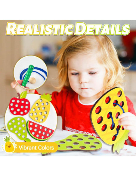 Paquete de 4 Juguetes de Enhebrado de Madera Woozettn