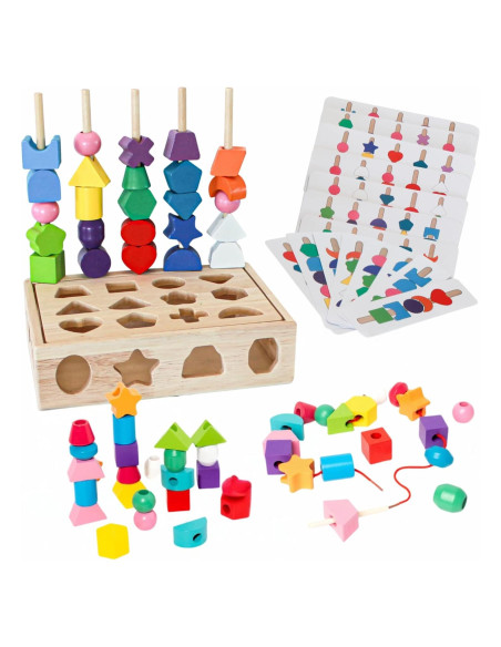Juego Montessori 3 en 1 FUN-Z-PLAY de Perlas de Madera