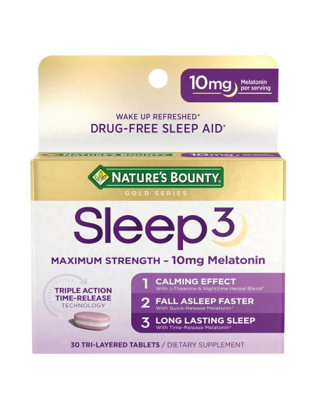 Melatonina Nature's Bounty Sleep3 10mg 30 Tabletas Suplemento