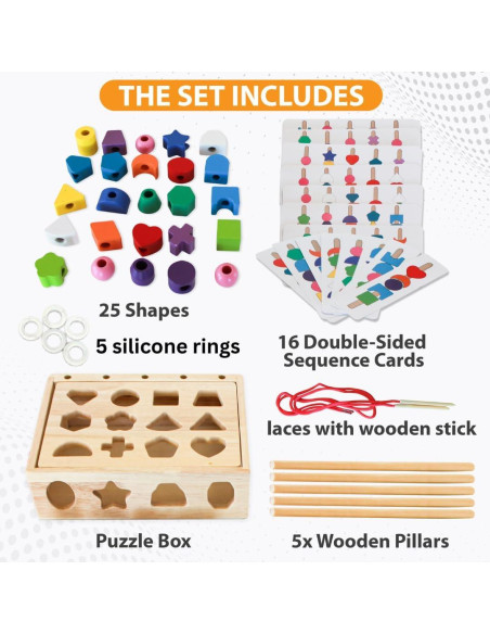 Juego Montessori 3 en 1 FUN-Z-PLAY de Perlas de Madera