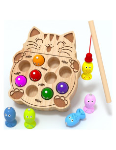 JAUNTY Juguete Montessori de Pesca de Madera para Niños 1-3 Años