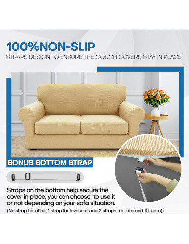 Funda de Silla XINEAGE 2 Piezas Antideslizante Beige 31-46"