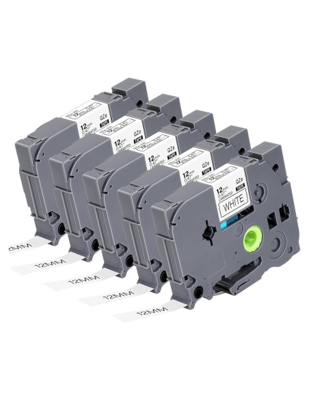 5 Pack Cinta de Etiqueta EcliptoVireo TZE231 12mm Blanca