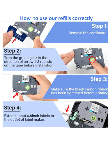 5 Pack Cinta de Etiqueta EcliptoVireo TZE231 12mm Blanca