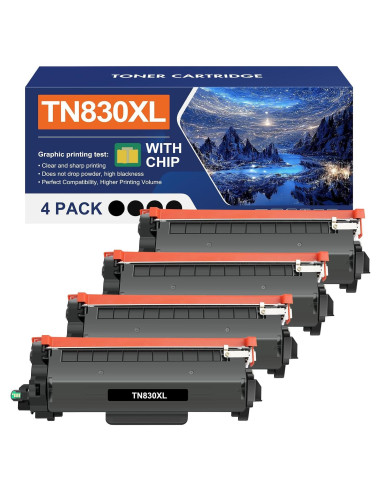 Tóner TN830XL Negro Compatible para Impresoras Brother - 4 Unidades