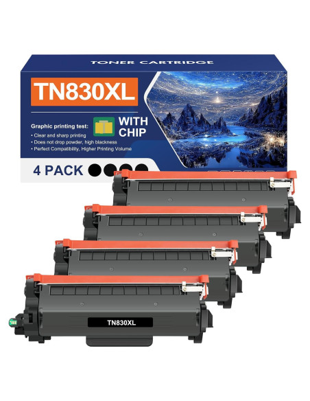 Tóner TN830XL Negro Compatible para Impresoras Brother - 4 Unidades