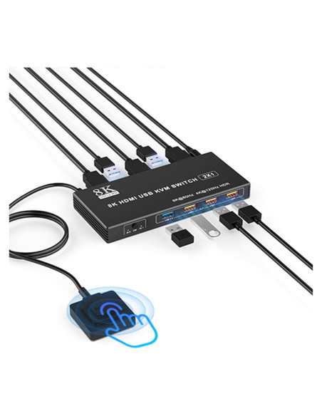 Interruptor KVM HDMI 8K 2 Computadoras 4 Puertos USB 3.0