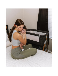 Cuna Lateral 3 en 1 HARPPA Gris con Colchón y Ruedas 2