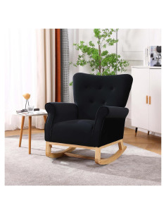 Silla Mecedora FurniTribe de Terciopelo Negro para Guardería