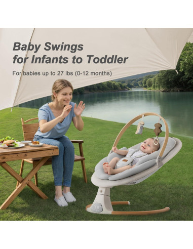 Hamaca Eléctrica para Bebés Monamii Beige, 5 Velocidades, Bluetooth