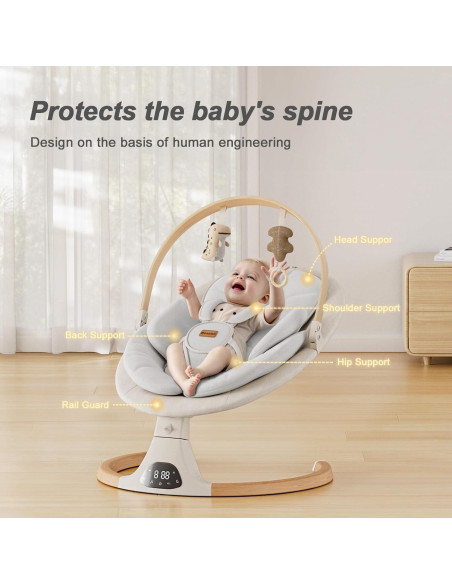 Hamaca Eléctrica para Bebés Monamii Beige, 5 Velocidades, Bluetooth