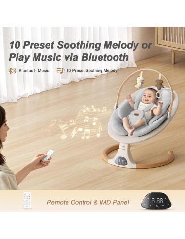Hamaca Eléctrica para Bebés Monamii Beige, 5 Velocidades, Bluetooth