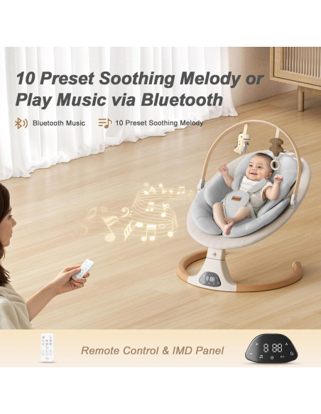 Hamaca Eléctrica para Bebés Monamii Beige, 5 Velocidades, Bluetooth