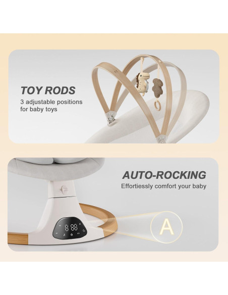 Hamaca Eléctrica para Bebés Monamii Beige, 5 Velocidades, Bluetooth