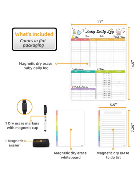 Pizarra Blanca Magnética JJPRO para Registro Diario de Bebé
