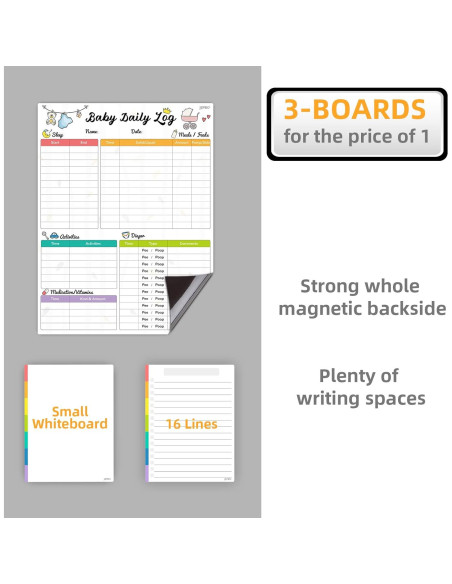 Pizarra Blanca Magnética JJPRO para Registro Diario de Bebé