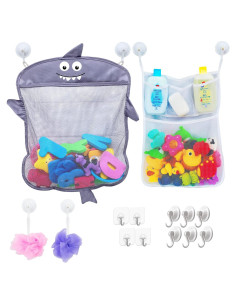 Organizador de Juguetes de Baño Comfylife - 2 Bolsas Malla + 6 Ganchos