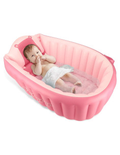 Tina de baño inflable KAKA rosa portátil para bebés 82x57 cm