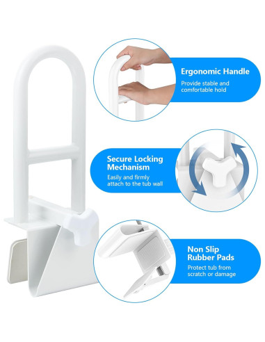 Barra de Seguridad para Bañera Wishtofly 43cm, Soporta 136kg