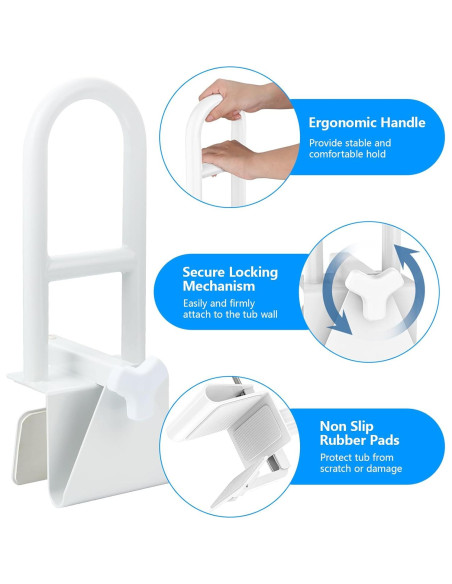 Barra de Seguridad para Bañera Wishtofly 43cm, Soporta 136kg