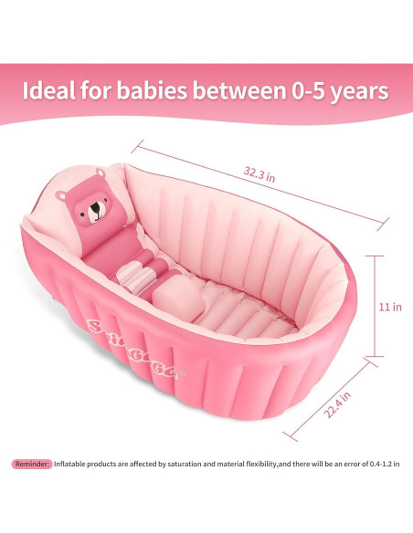 Tina de baño inflable KAKA rosa portátil para bebés 82x57 cm Tina de baño inflable KAKA rosa portátil para bebés 82x57 cm