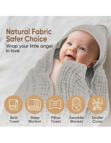 Toalla de baño para bebé MIGIOL 100% algodón muselina 81x81cm
