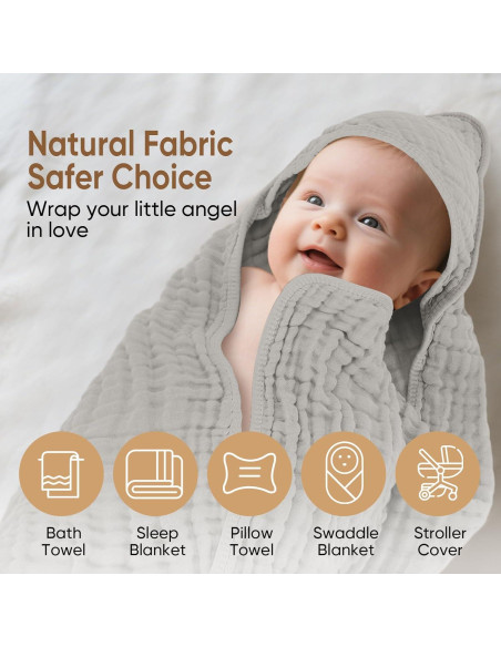 Toalla de baño para bebé MIGIOL 100% algodón muselina 81x81cm