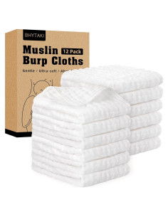 Paquete de 12 Paños de Muselina BHYTAKI 100% Algodón 50.8x25.4 cm