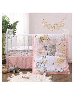 Conjunto de Cuna 3 Piezas The Peanutshell Safari Rosa