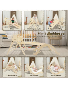 Conjunto Triángulo Pikler 7en1 dbodb Plegable Escalada Madera 18 meses-6 años 2