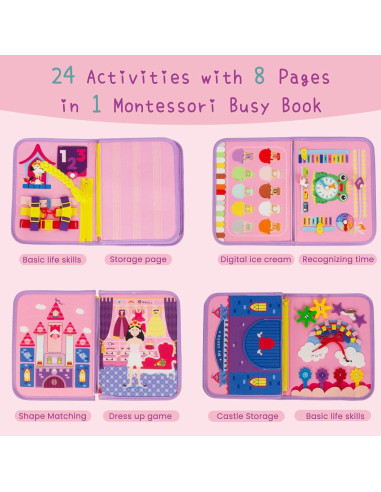 Tablero Ocupado Montessori Juguete Educativo 8 Páginas Morado