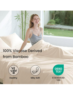 Juego de Sábanas Queen Love's Cabin 100% Rayón Bambú Beige 2