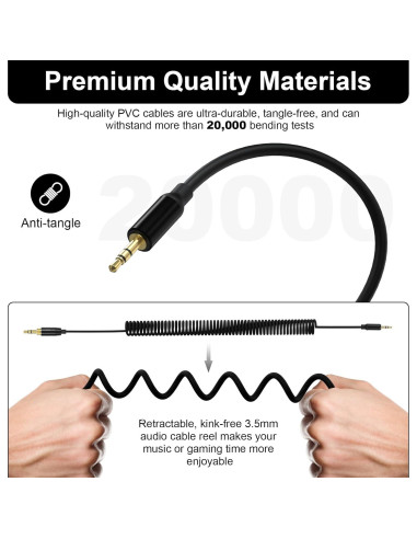 Cable de audio enrollado Gneinour 1.2m-4.8m 3.5mm a 2.5mm