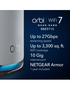 Enrutador NETGEAR Orbi 970 WiFi 7 RBE971S 27Gbps Malla 2