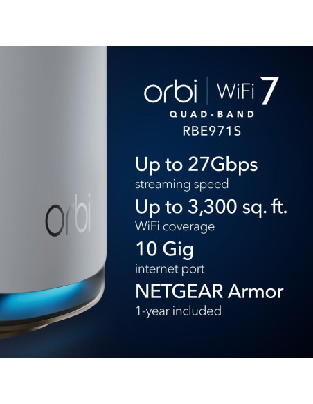 Enrutador NETGEAR Orbi 970 WiFi 7 RBE971S 27Gbps Malla