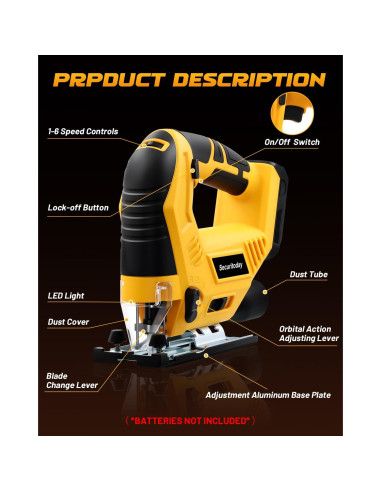 Sierra de calar inalámbrica Securitoday 20V, motor sin escobillas