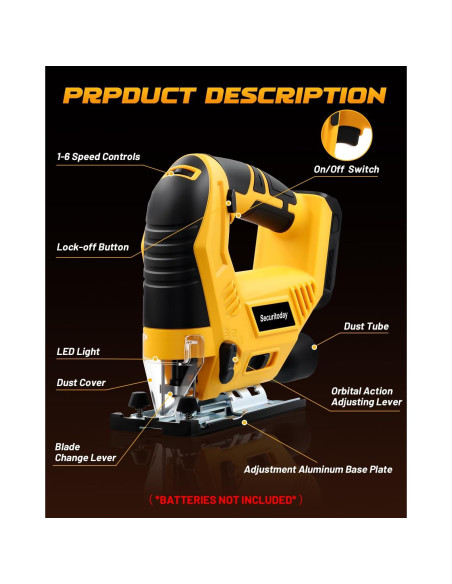 Sierra de calar inalámbrica Securitoday 20V, motor sin escobillas