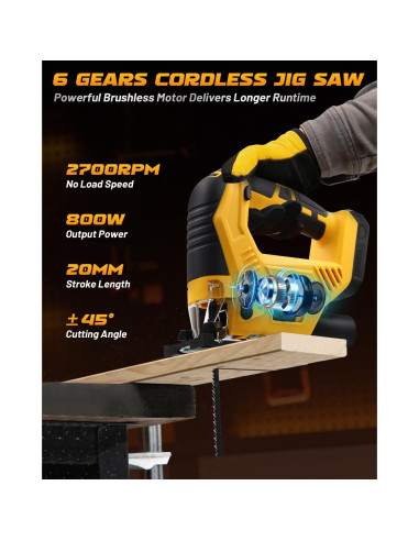 Sierra de calar inalámbrica Securitoday 20V, motor sin escobillas