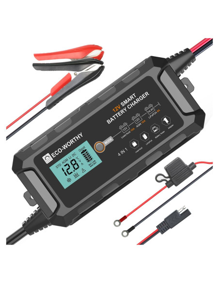 Cargador de Batería Inteligente ECO-WORTHY 10A 12V para Vehículos
