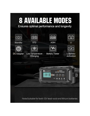 Cargador de Batería Inteligente ECO-WORTHY 10A 12V para Vehículos
